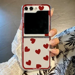 Phone Case For Samsung Galaxy Z Flip 6 7 4 3 Cute Wine Red Pink Love Heart Folding Hard PC Cover for Zflip 5 Black Clear Fundas