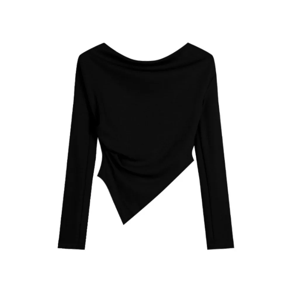 Off-shoulder Slim Fit Crop Tops Korean Y2K Ins Streetwear Bottoming T-shirt Elf Long Sleeve Irregular Long Sleeve Tops Travel