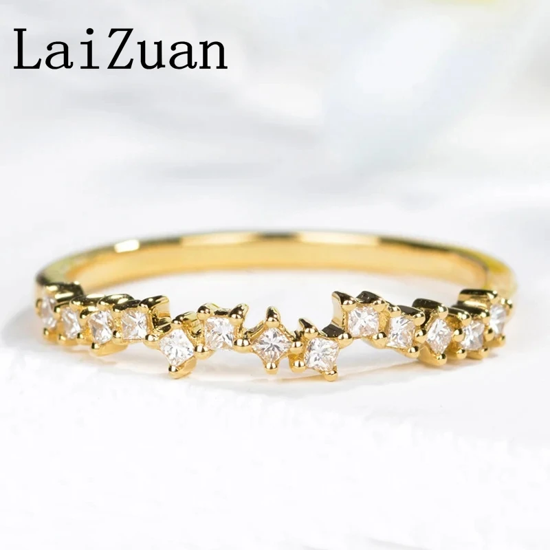 

LaiZuan Solid 18K 750 Yellow Gold Natural Diamonds Engagement Ring Unique Half Eternity Princess Cut Wedding Band Bridal Gift