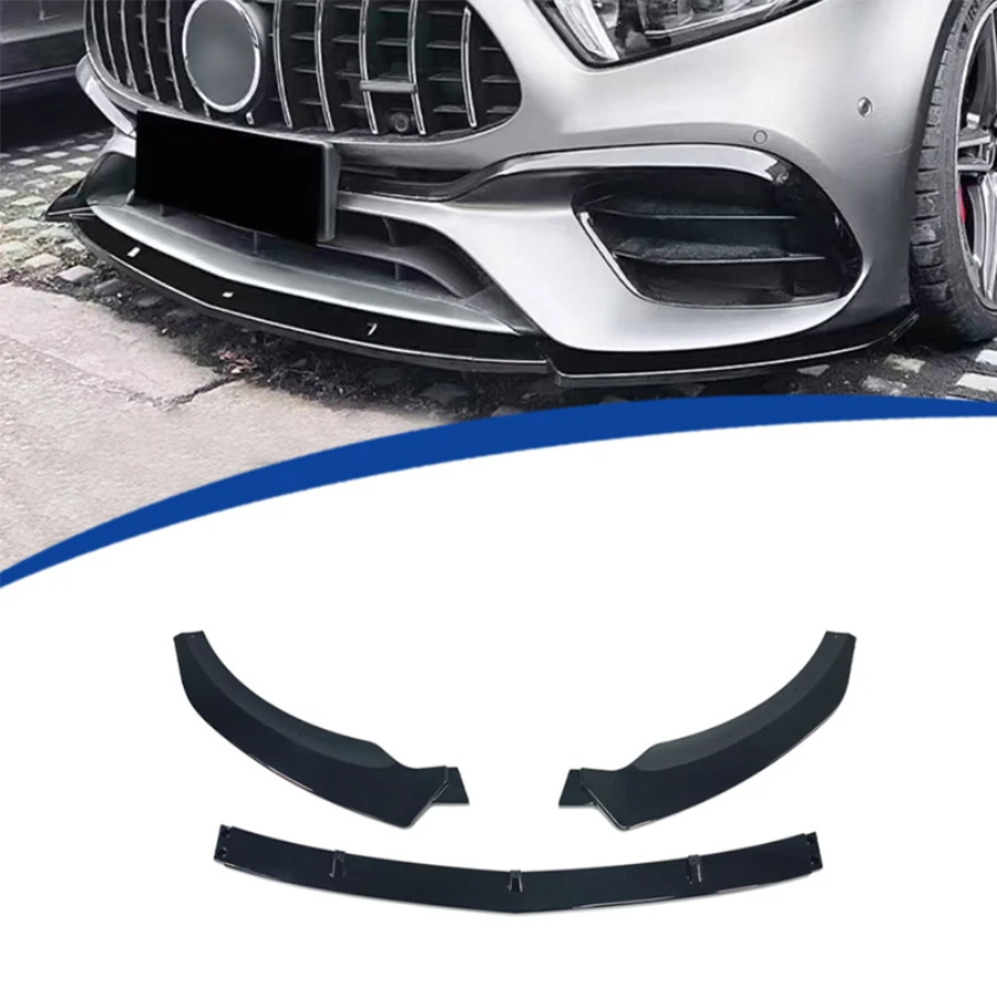 

For Mercedes Benz A Class W177 A45 2019-2023 Bright Black Car Front Bumper Lip glossy black Front lip Diffuser Front Chi Spoiler