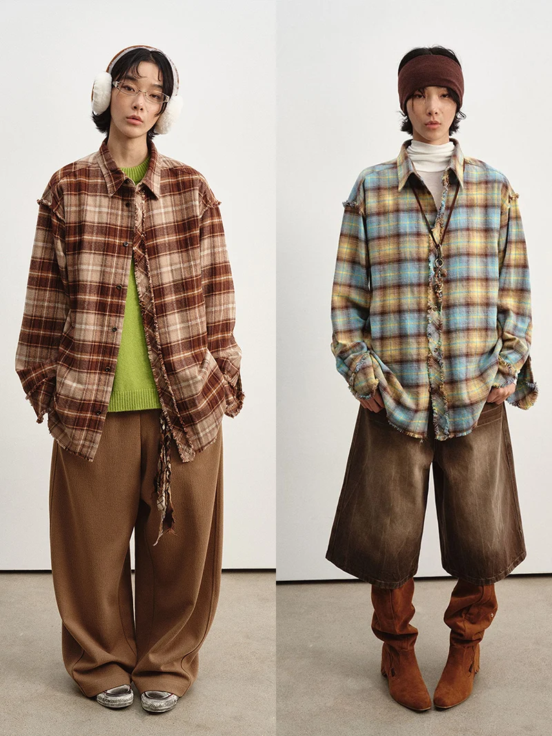 

Винтажная клетчатая рубашка TINNTINN свободного кроя с длинным рукавом, женская повседневная блузка из хлопковой смеси, легкая в уходе, тонкая, для осени и весны