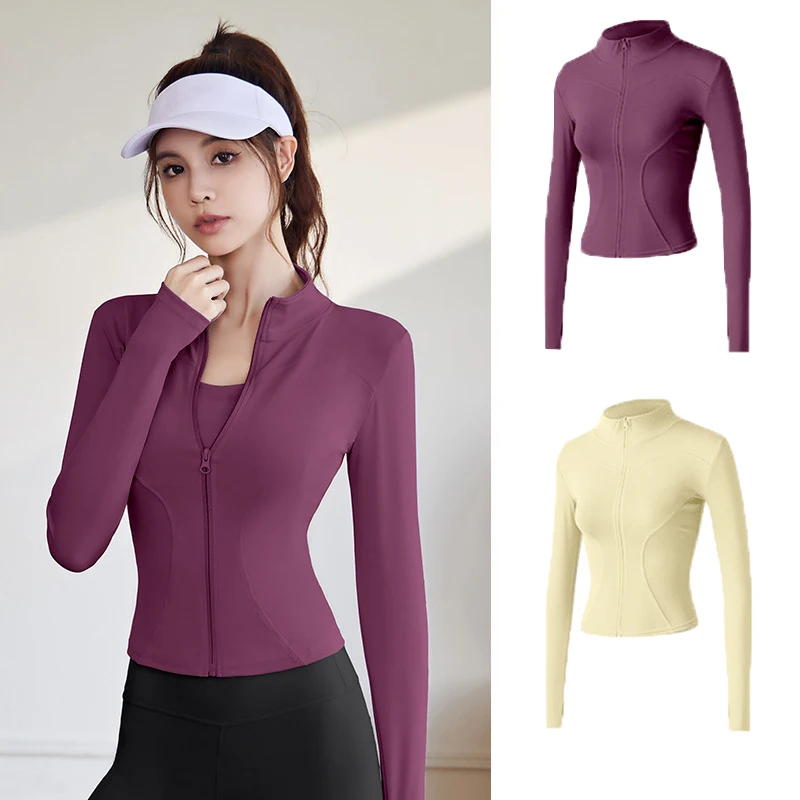 2026 Spring and Summer New Women's Yoga Clothes Jacket Sports Top Long Sleeve Running Fitness Jacket Women's Zipper Collar Waist