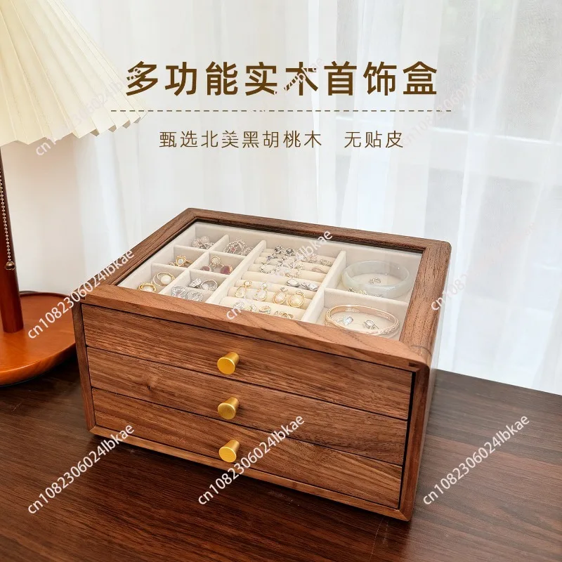 

Black walnut jewelry storage box gold necklace jewelry solid wood drawer cabinet wooden jewelry box multi-layer storage cabinet