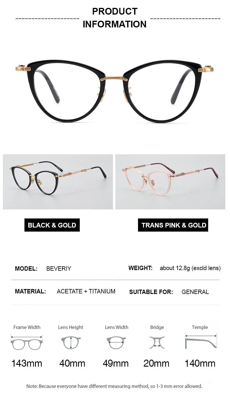 Cat Eye Women Glasses Optical Eyewear Frame Titanium Acetate High End Gafas for Prescription Lenses Female