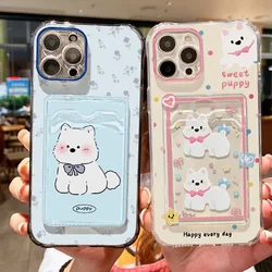 Pink Sweet Puppy Card Holder Slot Bag Clear Phone Case For iPhone 13 Case iPhone 16 15 14 12 11 Pro Max XS X XR 7 8 Plus Cover