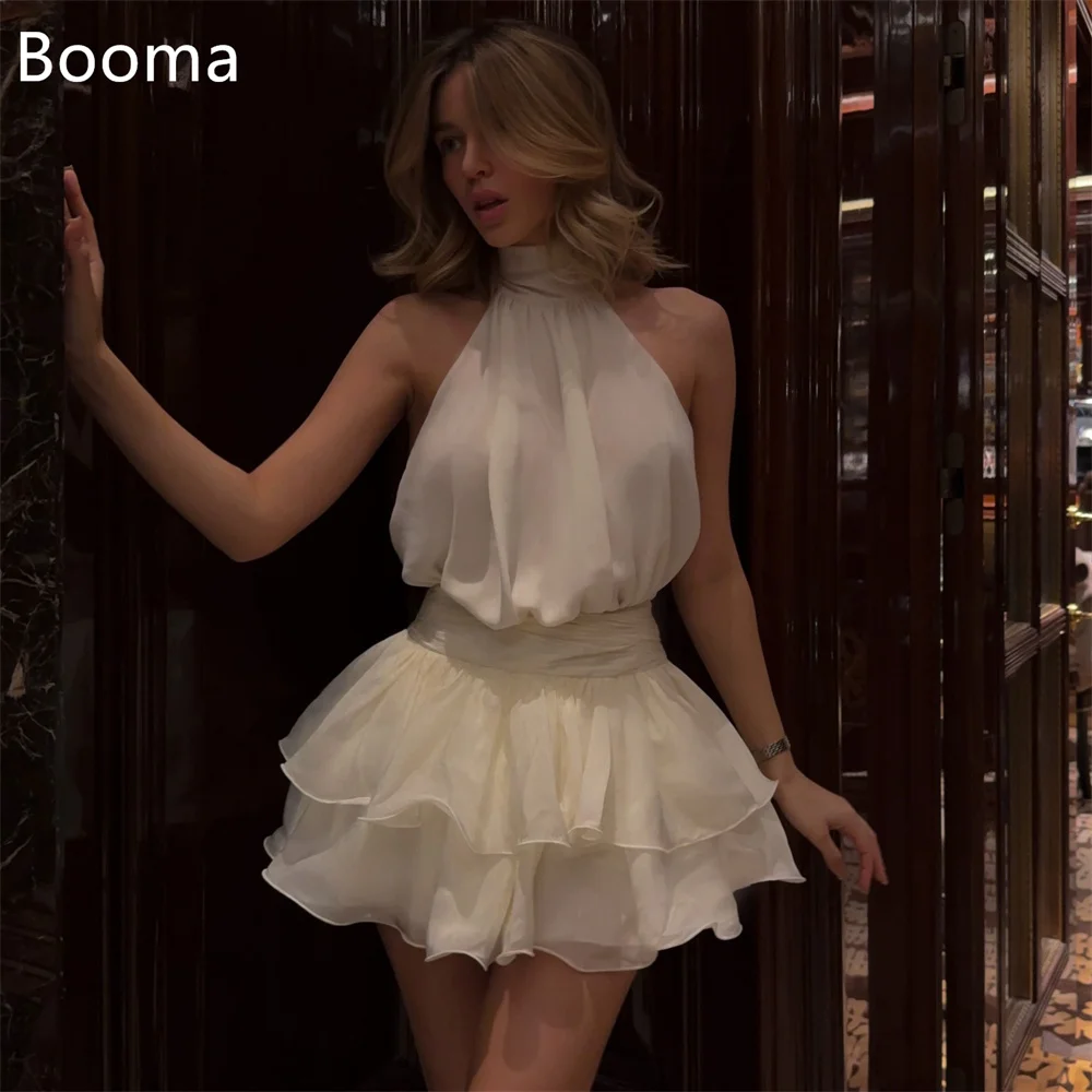 Booma-vestidos de noche sencillos sin mangas, minivestidos de noche con cuello redondo, vestidos formales para mujer, vestidos elegantes plisados para graduación, hechos a medida