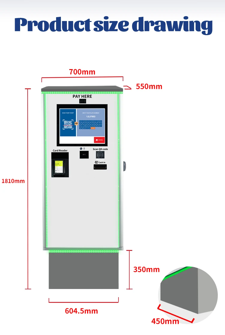 Automatic Self-Service Kiosk Cash Payment Option Floor-Standing Passport Scanner Currency Exchange Machine-ATM Parking Equipment