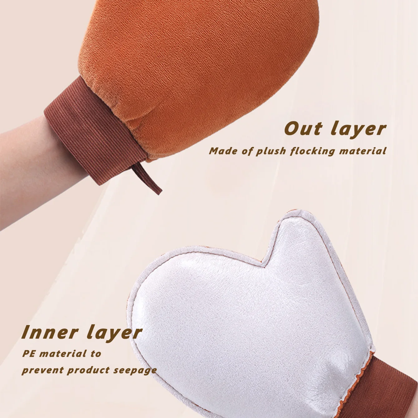 مجموعة قفازات دباغة قابلة لإعادة الاستخدام بدون شمس، قطعتان من اللون الوردي والبني، مجموعة أدوات توزيع قفازات دباغة ذاتية خالية من الخطوط لروتين العناية بالبشرة