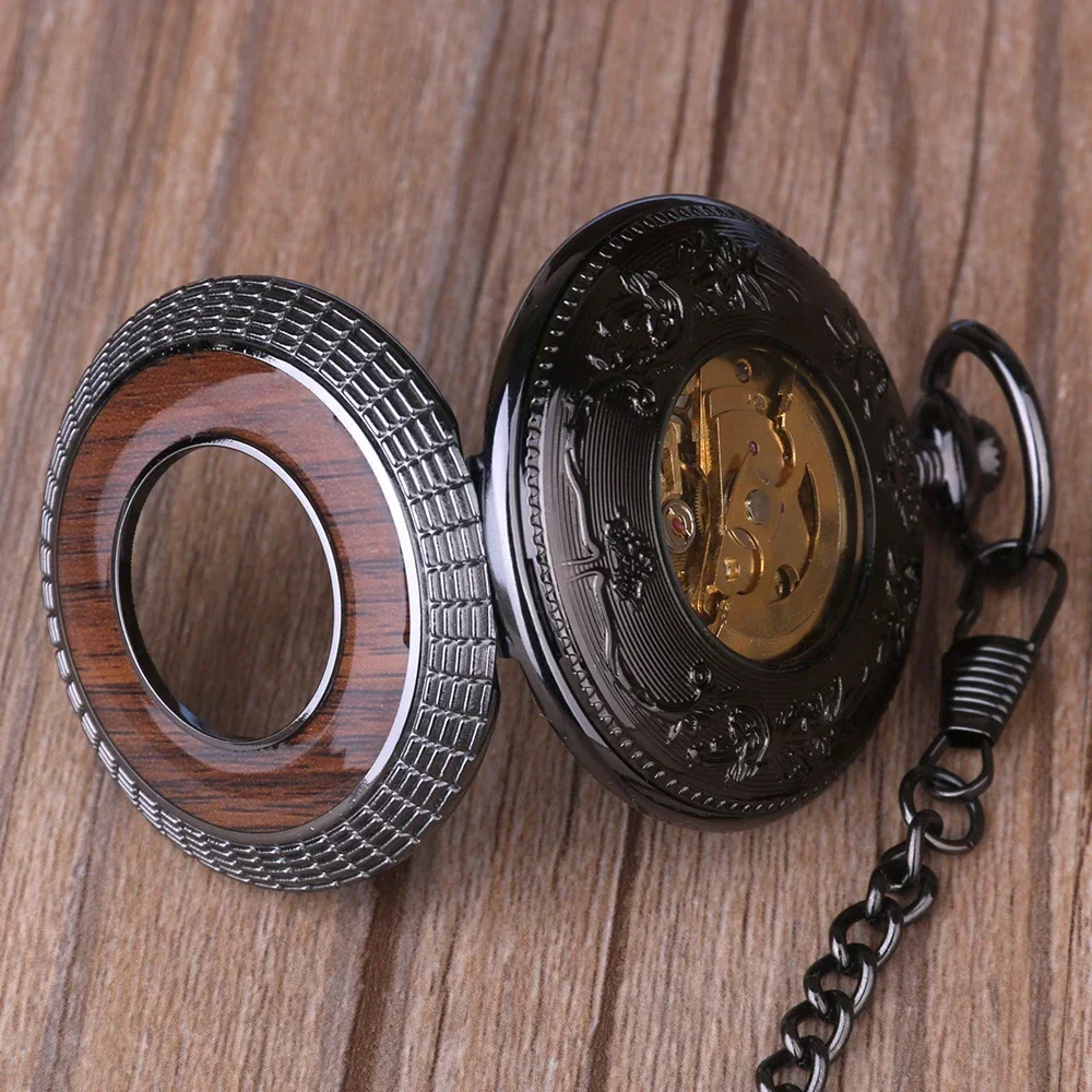 

Retro Bronze Mechanical Hand Winding Pocket Watch Red Wood Decor Luxury Pendant Clock Manual Mechanism Pocket Clock PJX1414