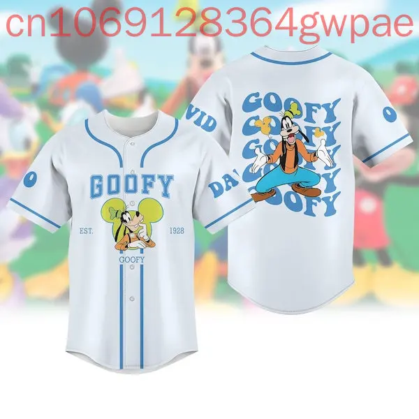 ส่วนบุคคล Disney Goofy เบสบอลเสื้อผู้ชายผู้หญิงเด็กเสื้อฤดูร้อนสบายๆกีฬาแขนสั้นเสื้อเบสบอล