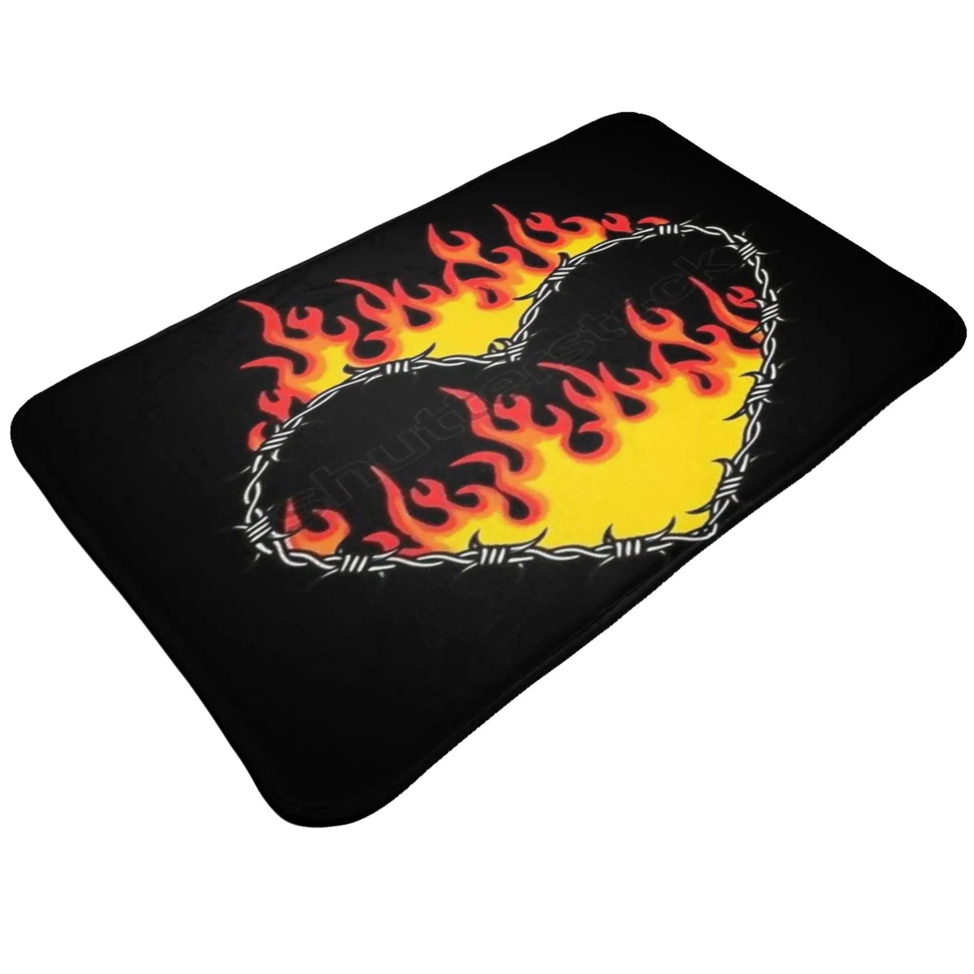 Flame Burning Heart Art Print Non-slip Doormat Kitchen Mat  Hallway Indoor Home Decorative
