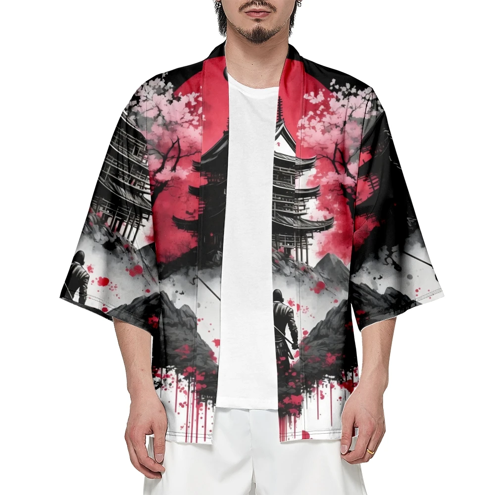 Nuovo arrivo Harajuku stile giapponese Anime edificio antico stampa tradizionale Kimono uomo Cardigan Yukata camicie Cosplay Haori