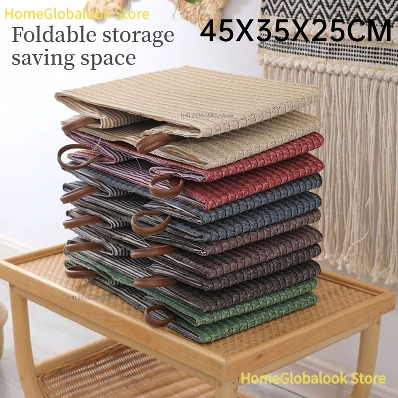 Großer, faltbarer Aufbewahrungskorb im Rattan-Look, 45 x 35 x 25 cm, tragbarer, geflochtener Spielzeug-Organizer, leichter, multifunktionaler Wäschekorb für Schlafzimmer, Wohnzimmer, Badezimmer,