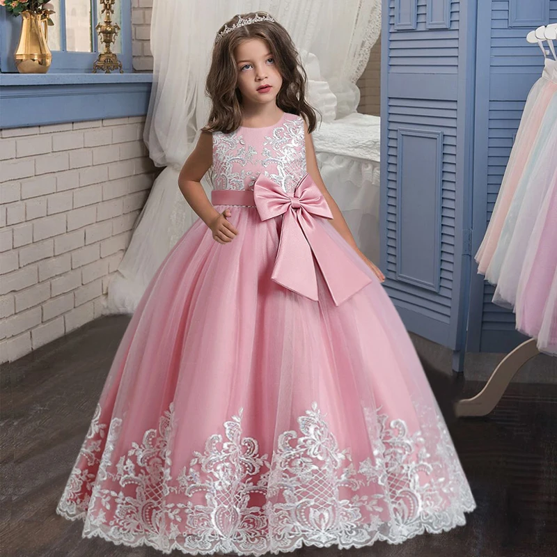 4-14 year old children\'s sleeveless embroidered evening dress girl baby birthday party sequin dress wedding flower child dress