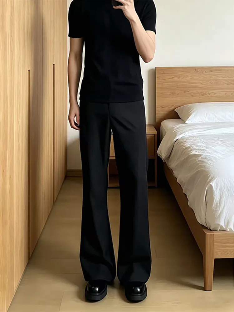 Black Ice Silk Casual Wide Leg Pants Men's Thin Draping Trousers Anti-Wrinkle Straight Leg Slim Fit Casual Suit Trousers