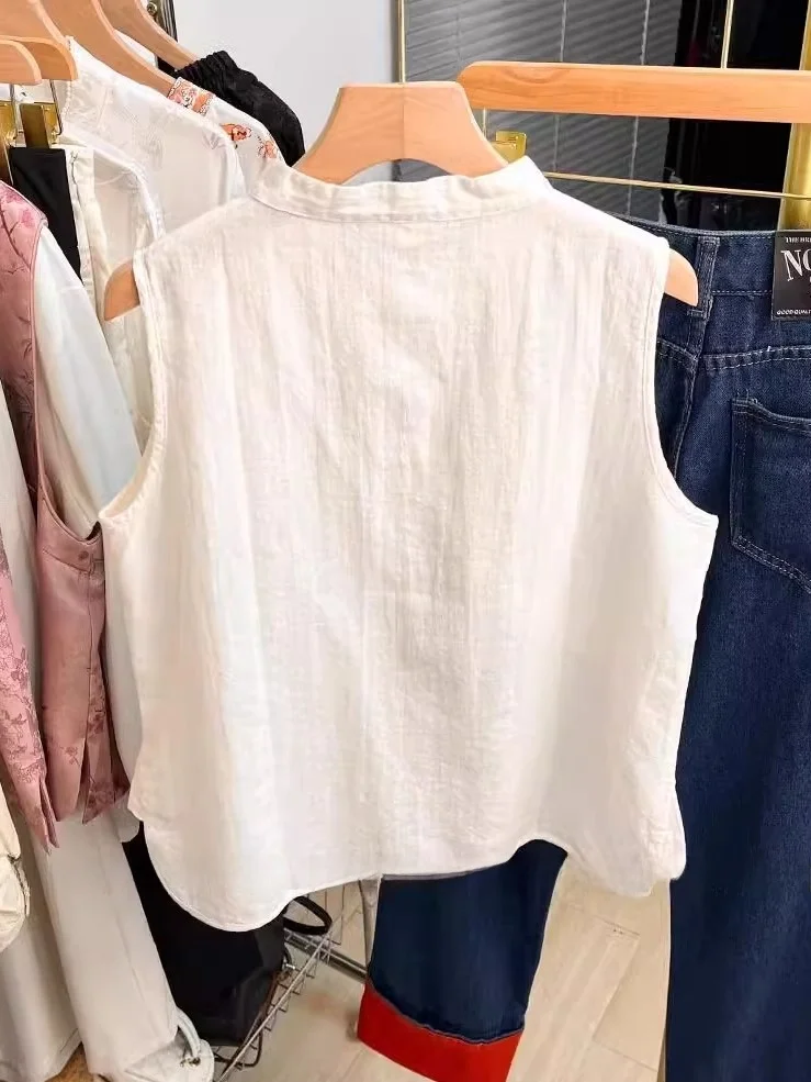 

Vintage Chinese Sle Svel irt Cotton Linen Button up Bal Clothing Asymmetrical Hemline Drapey Top for Women