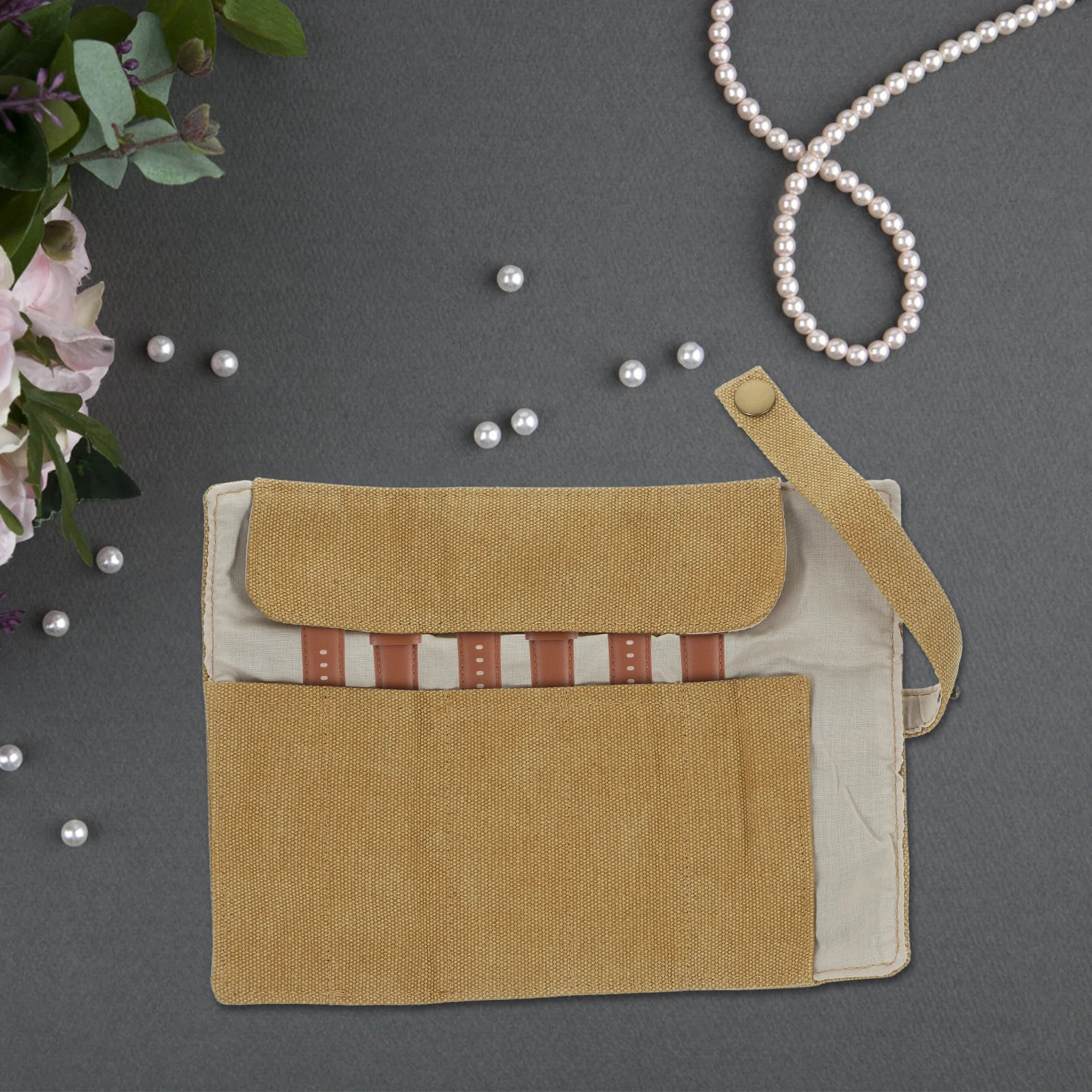 

Canvas 5 Slot Watch Storage Roll Case Portable Travel Organizer Lightweight Non Fading Storage Bag Canvas Watch Roll