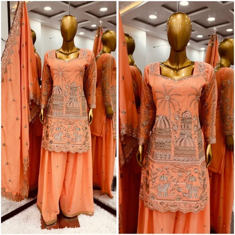 Orange Salwar Kameez Pakistan Indian Wedding Party Dress Polaroid Suit