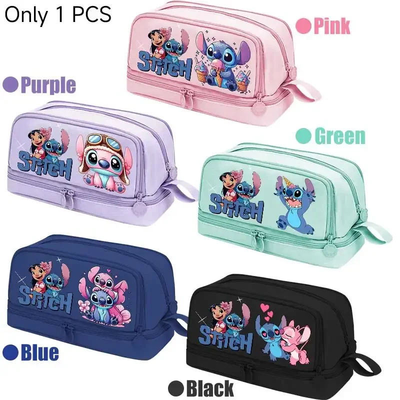 Bolsa de papelería Oxford para Lilo & Stitch, bolso de gran capacidad con Ángel de dibujos animados para niños, almacenamiento de escritorio de oficina, herramientas de aprendizaje, color rosa y morado