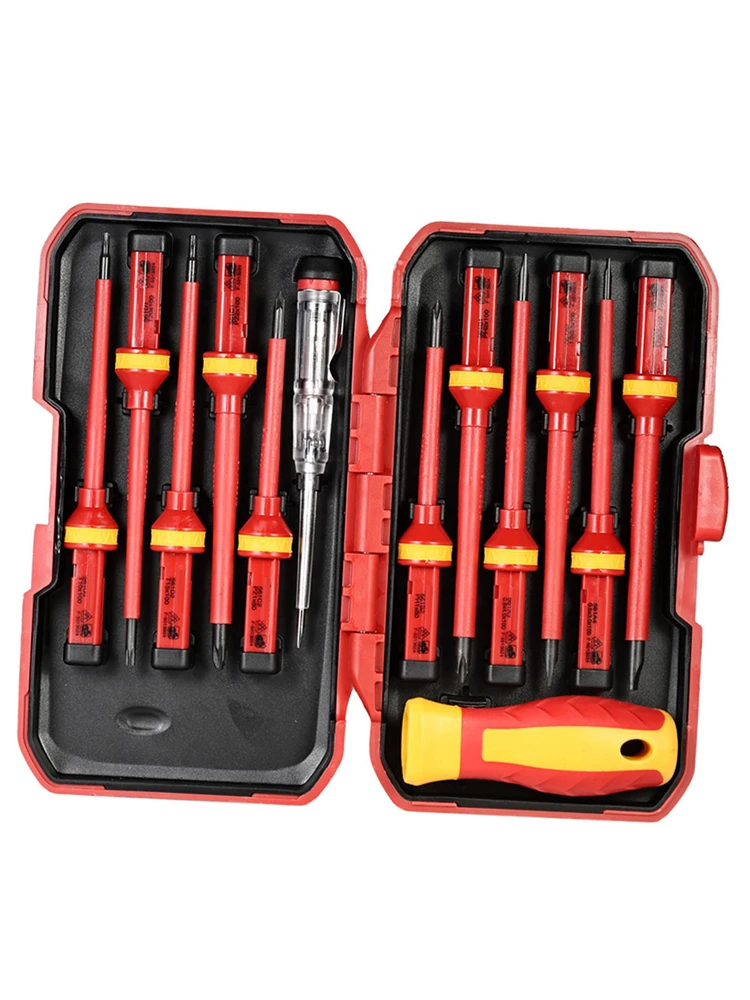 13Pcs 1000V Changeable Insulated Screwdrivers Set with Magnetic Slotted Phillips Pozidriv Torx Bits Electrician Repair Tools Kit