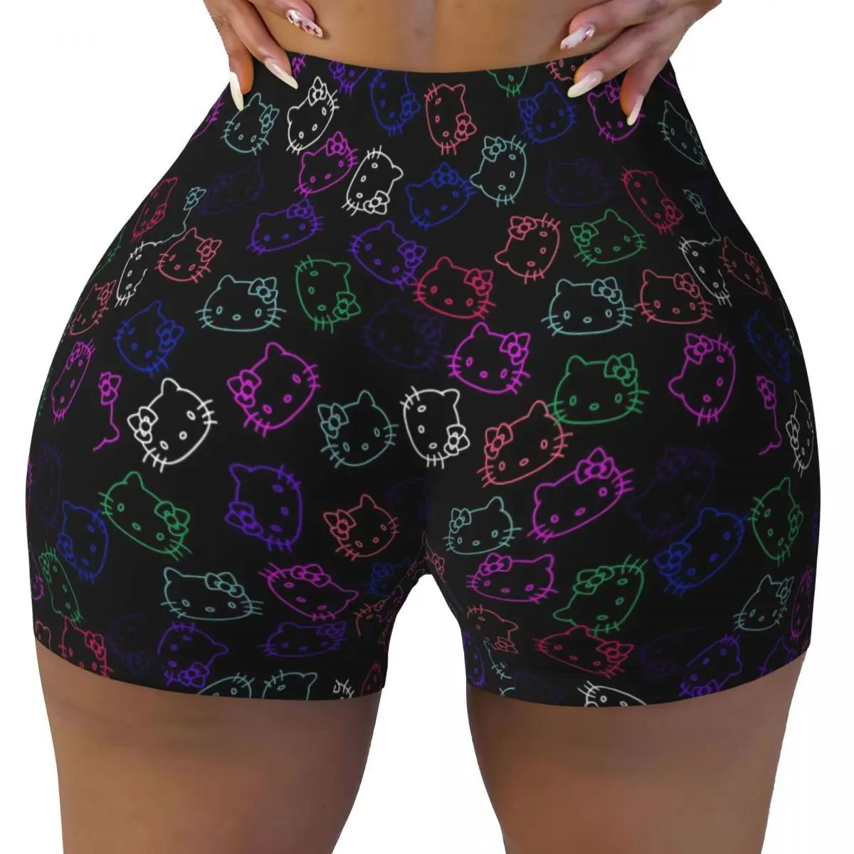 Ladies Workout Yoga Shorts Kawaii Hello Kitty High Waist Shorts Cute Cartoon Fitness Wear