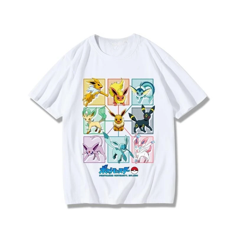 

MINISO Cartoon Eevee Cherry Blossom T-shirt Summer New Men and Women Y2K Loose Fashionable Casual Harajuku Short Sleeved Top