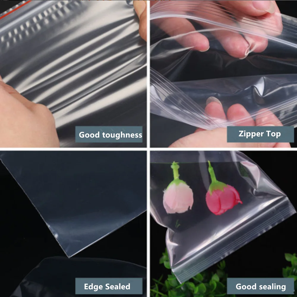 100pcs Transparent PE Zip Lock Bags -  Zipper Closure Plastic Packing Pouches - Clear Self Sealing Poly Bag Goods Gift Package