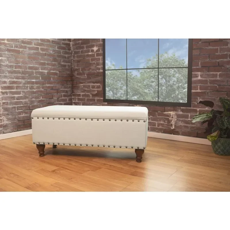 Large Nailhead Trim Storage Bench Ottoman with Storage for Living Room & Bedroom | Decorative Home Furniture