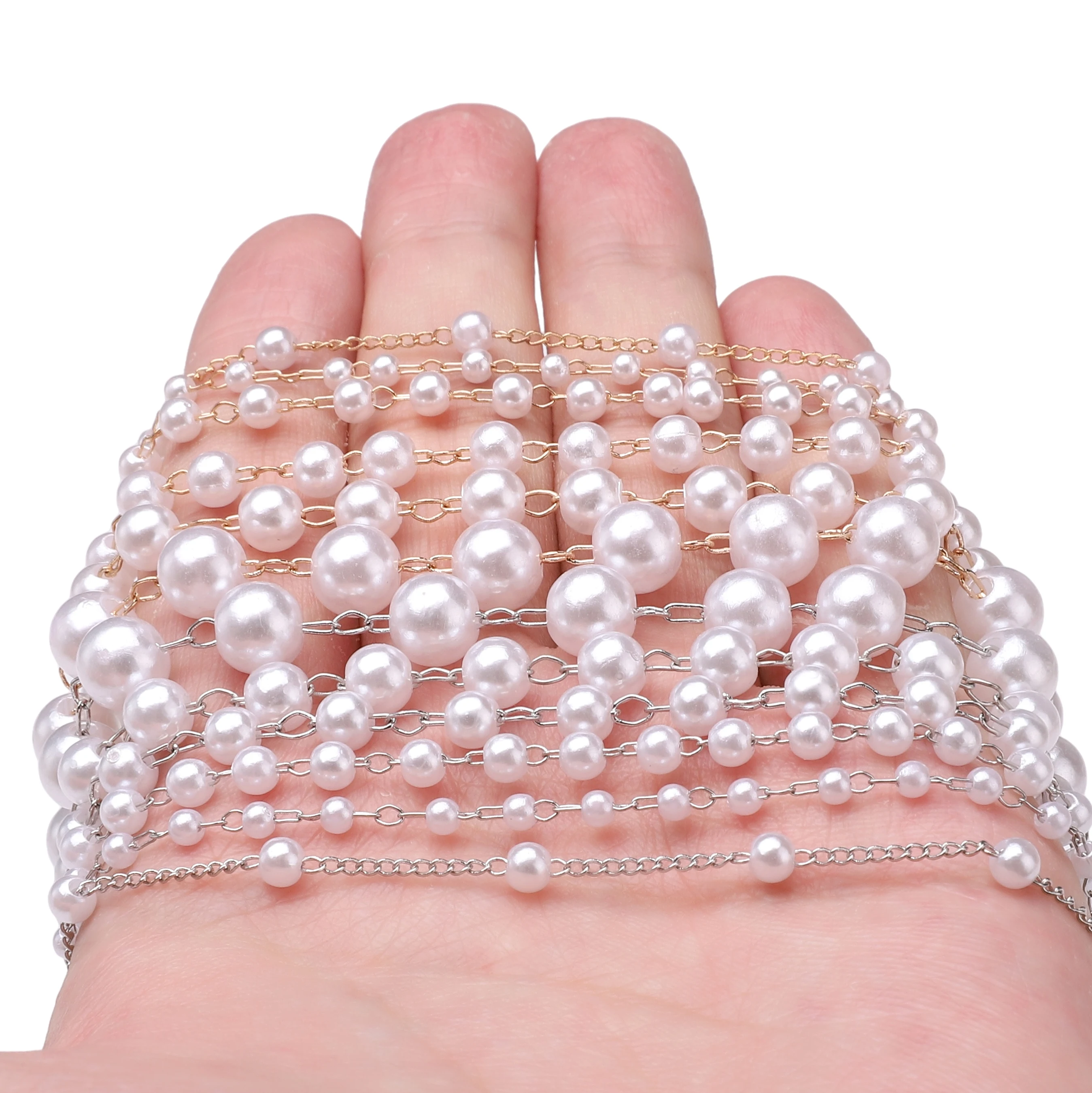 50cm/bag ABS Pearls Chains 3-8mm Gold/Rhodium Color Beads Chain For Jewelry Making DIY Bracelet Necklace Supplies Creative Gifts