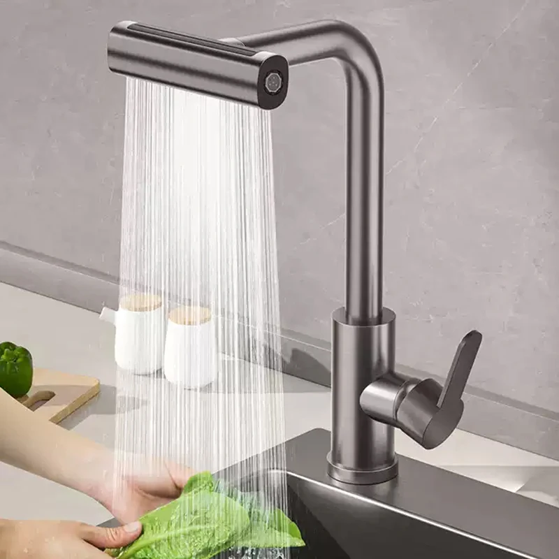 

Stainless Steel Kitchen Faucet Multifunction Waterfall 4 Mode Water Outlet Countertop Wash Vegetable Basin Sink Pull Out Faucet