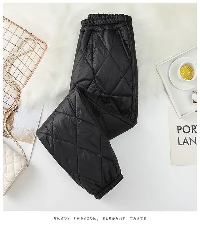 Winter Ultra Light Windproof Pants Quilted Warm Casual Snow Wear pantalones Womens Elastic High Waist Thick Baggy Sweatpant New