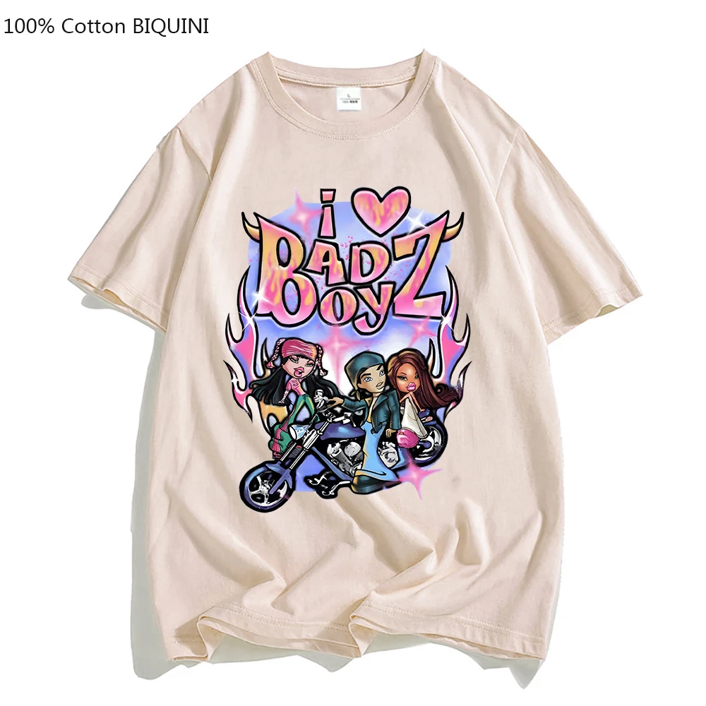 Bratz T Shirt Women/Men Cartoon Print Harajuku T-shirt 100% Cotton Pink Tops 2022 Summer Girls Fashion Short Sleeved Tees Bratzs