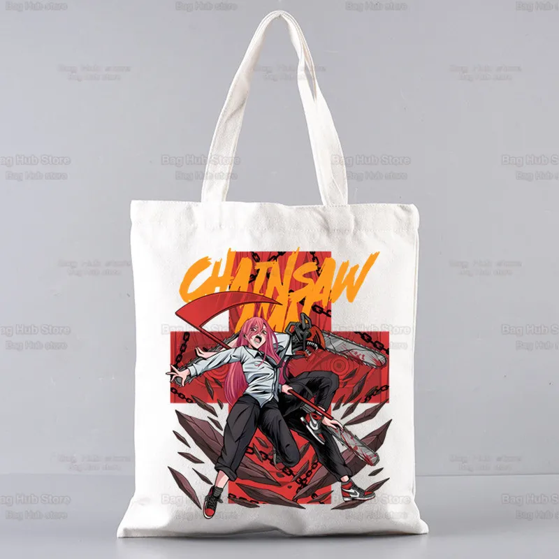 Sac fourre-tout en toile Pochita Makima Chainsaw Man, sacs à main initiés, sac à provisions SAFAnime, sacs Ulzzang vintage, cuillère à soupe Manga Darhouse