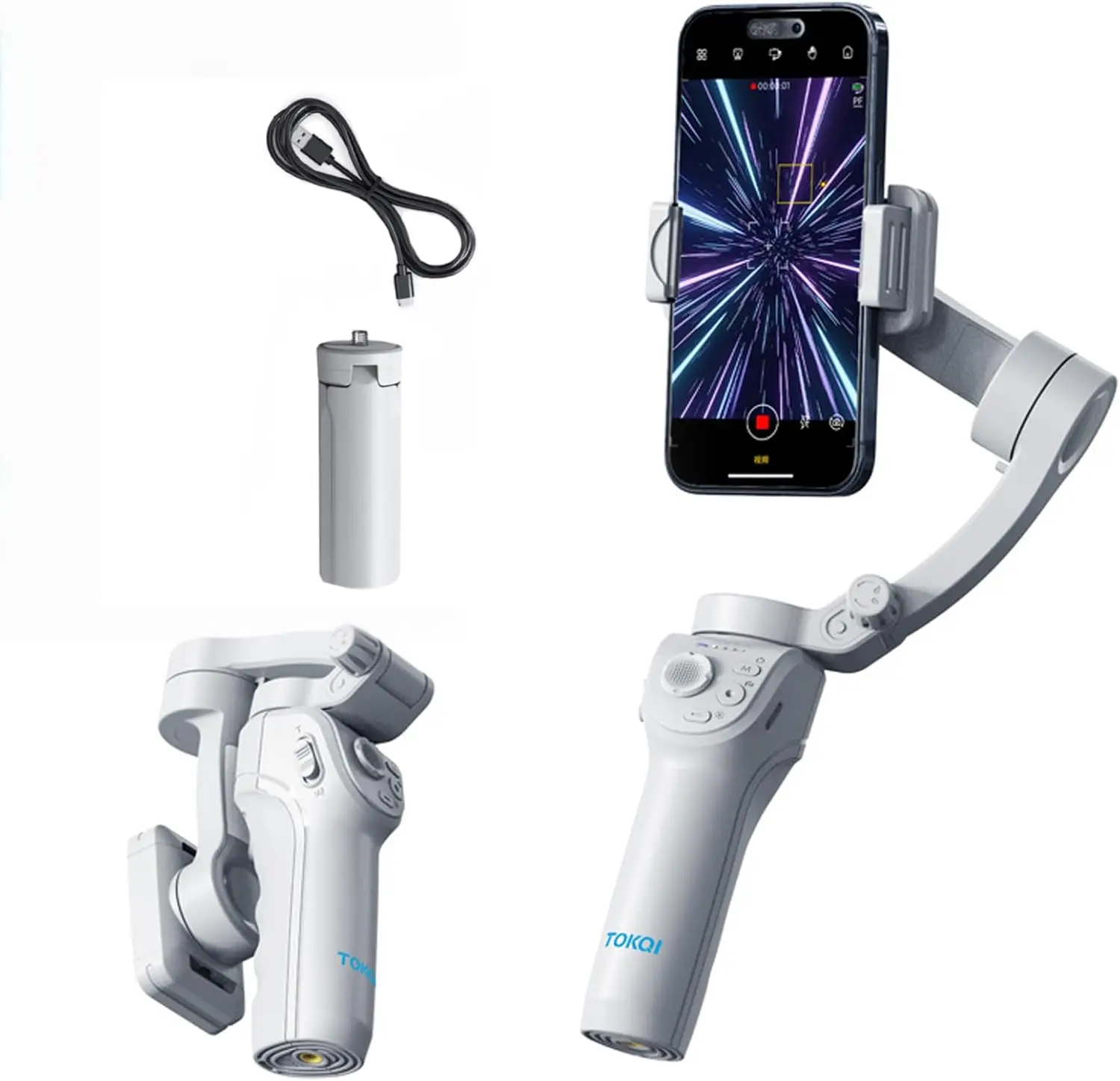 

3-Axis Phone Gimbal Stabilizer with AI Tracking, Adjustable Light, 8 Modes & Built-in Tripod for YouTube TikTok Vlogging
