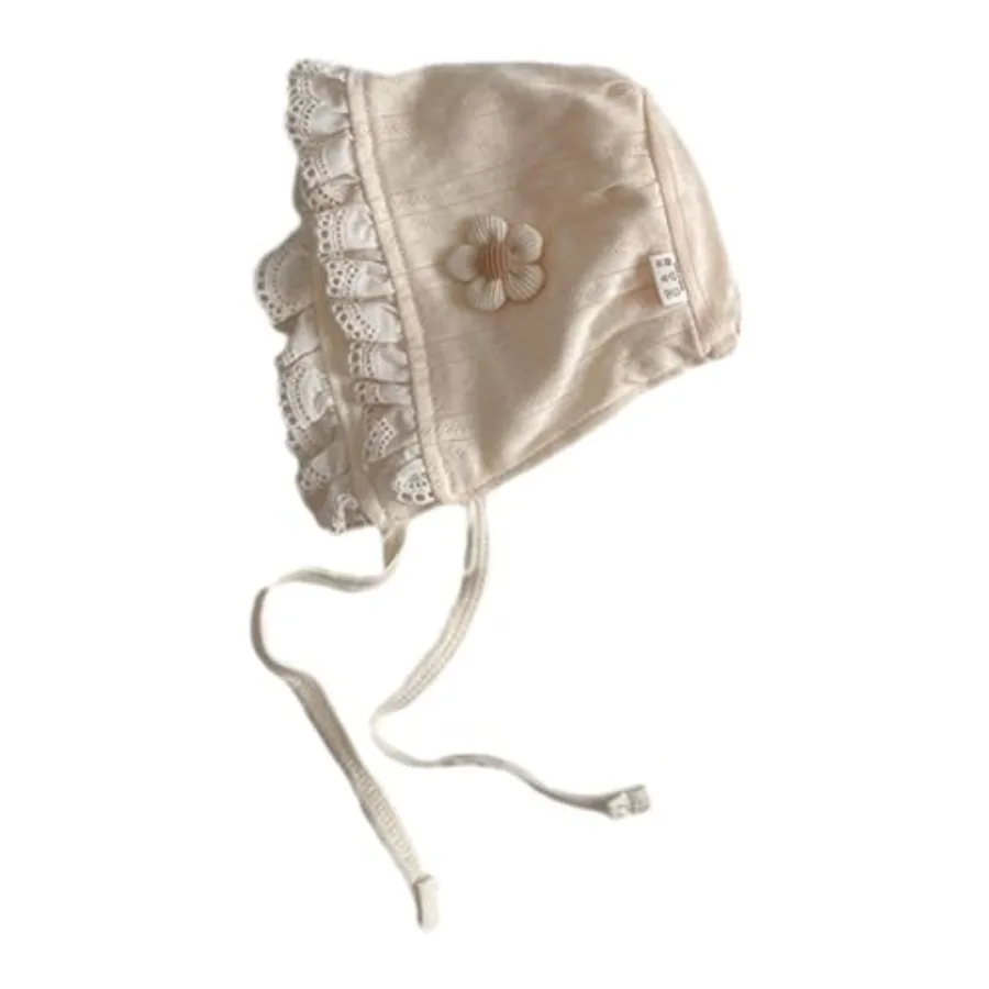 

Stylish Infant Hat with Lace Edges Soft and Breathable Lace Trimmed Baby Bonnet Flower/Rabbit for Photoshoots and Parties Beige
