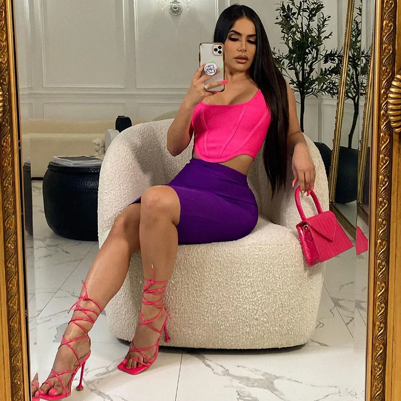 Sexy Outfits for Womens Festival Birthday Sleeveless Corset Crop Top and Midi Skirt Suit Elegant Night Clubwear Party Co Ord Set