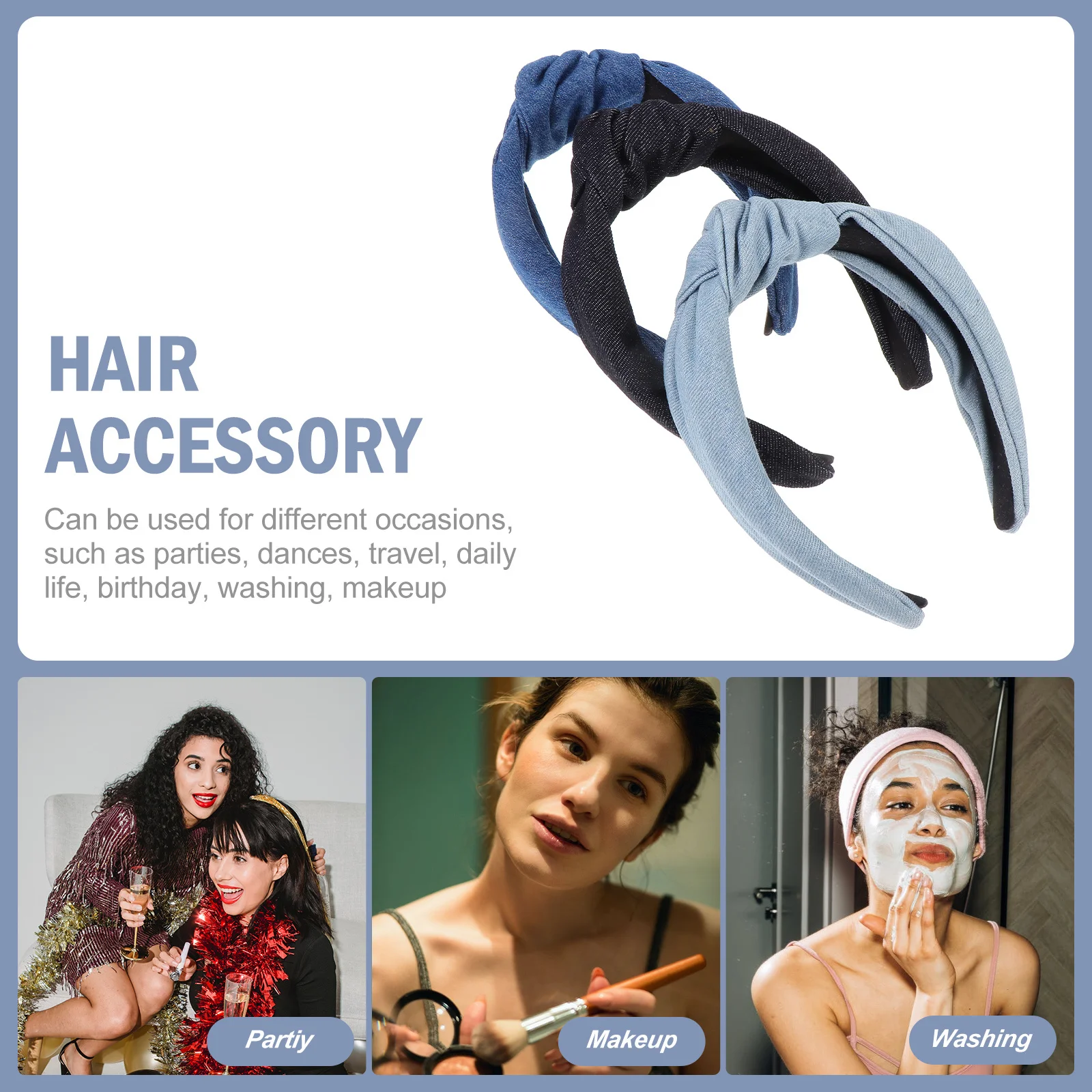 

3Pcs Girl Headband Vintage Denim Hairband Chic Knot Design Lightweight Durable Easy to Wear Hair Adorn Girl Headband