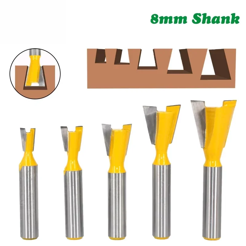 5pcs 8mm Shank Dovetail Joint Router Bits Set 14 Degree Woodworking Engraving Bit Milling Cutter for Wood MC02221