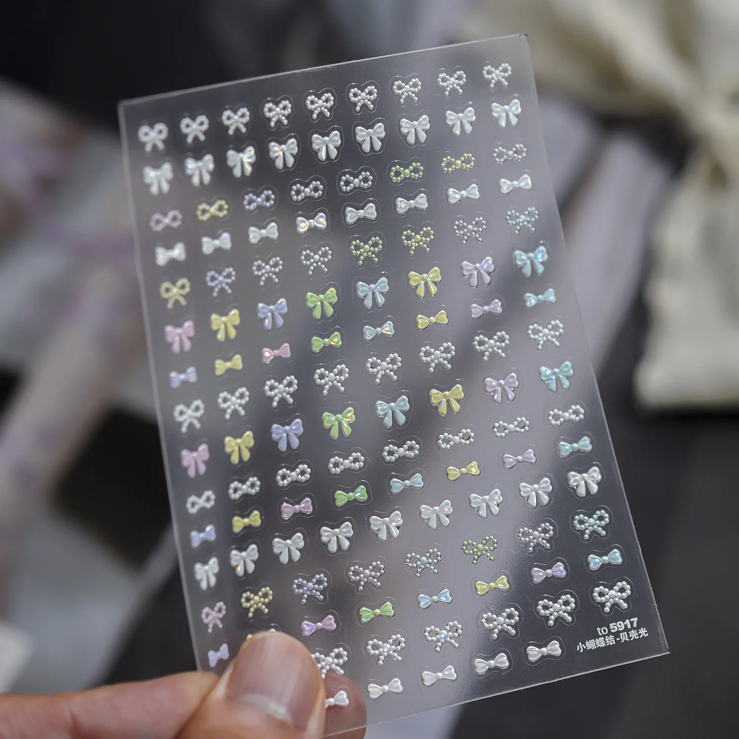 Colorful Bow Pearl Stran 5D Nail Art Stickers Macaron Tone French Bow Decal Self Adhesive Elegant Nail Decor for Women Girls