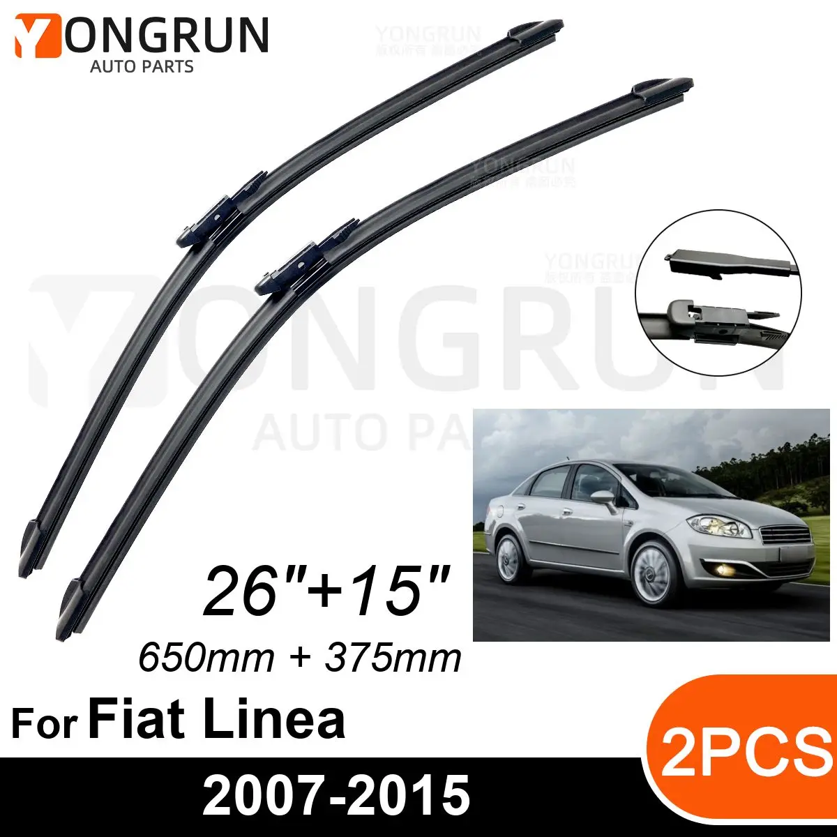 

Car Front Windshield Wipers For Fiat Linea 2007-2015 Wiper Blade Rubber 26"+15" Car Windshield Windscreen Accessories