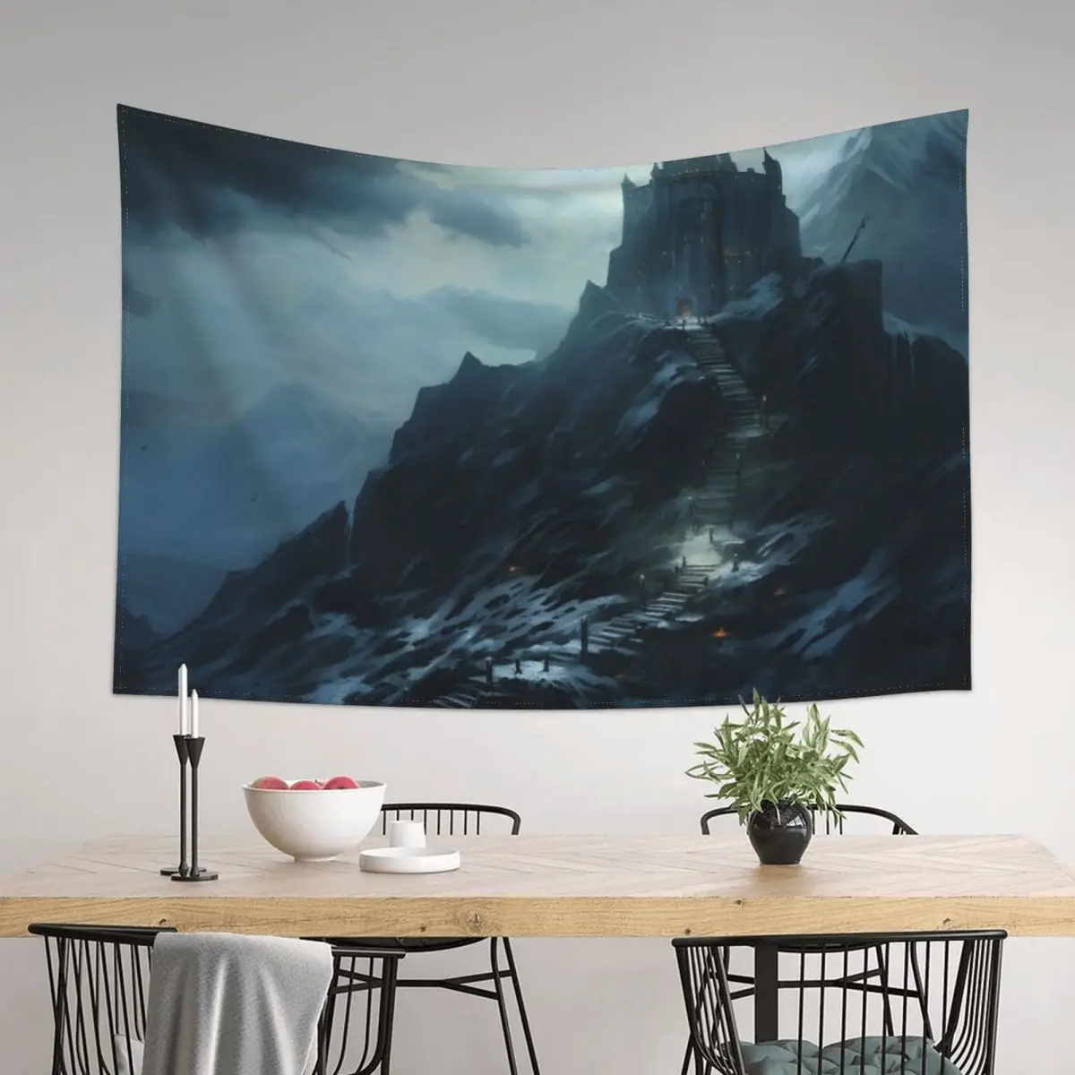 

High Hrothgar Summit: Majestic Views in Skyrim-Inspired Space Tapestry Room Decorations Aesthetics Wall Hanging Decor Tapestry