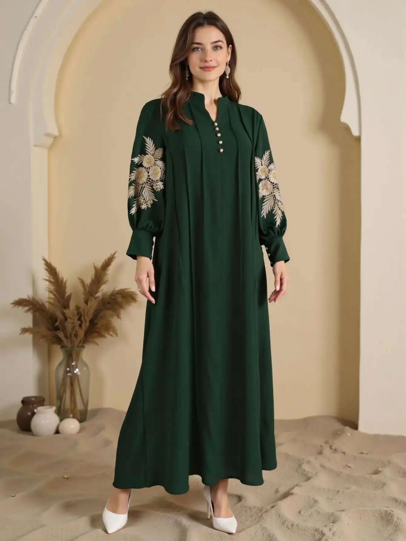 

Plus Musilin Size Women's New Fashion Elegant Embroidered Long Dress Abaya Robe Abaya Ramadan Dubai Luxury Islam Elegant