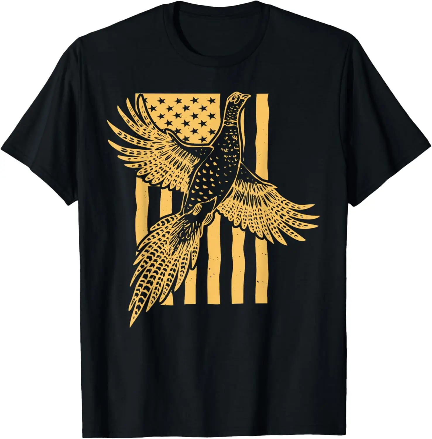 Vintage Pheasant Bird Hunter American Flag Hunting Father T-Shirt