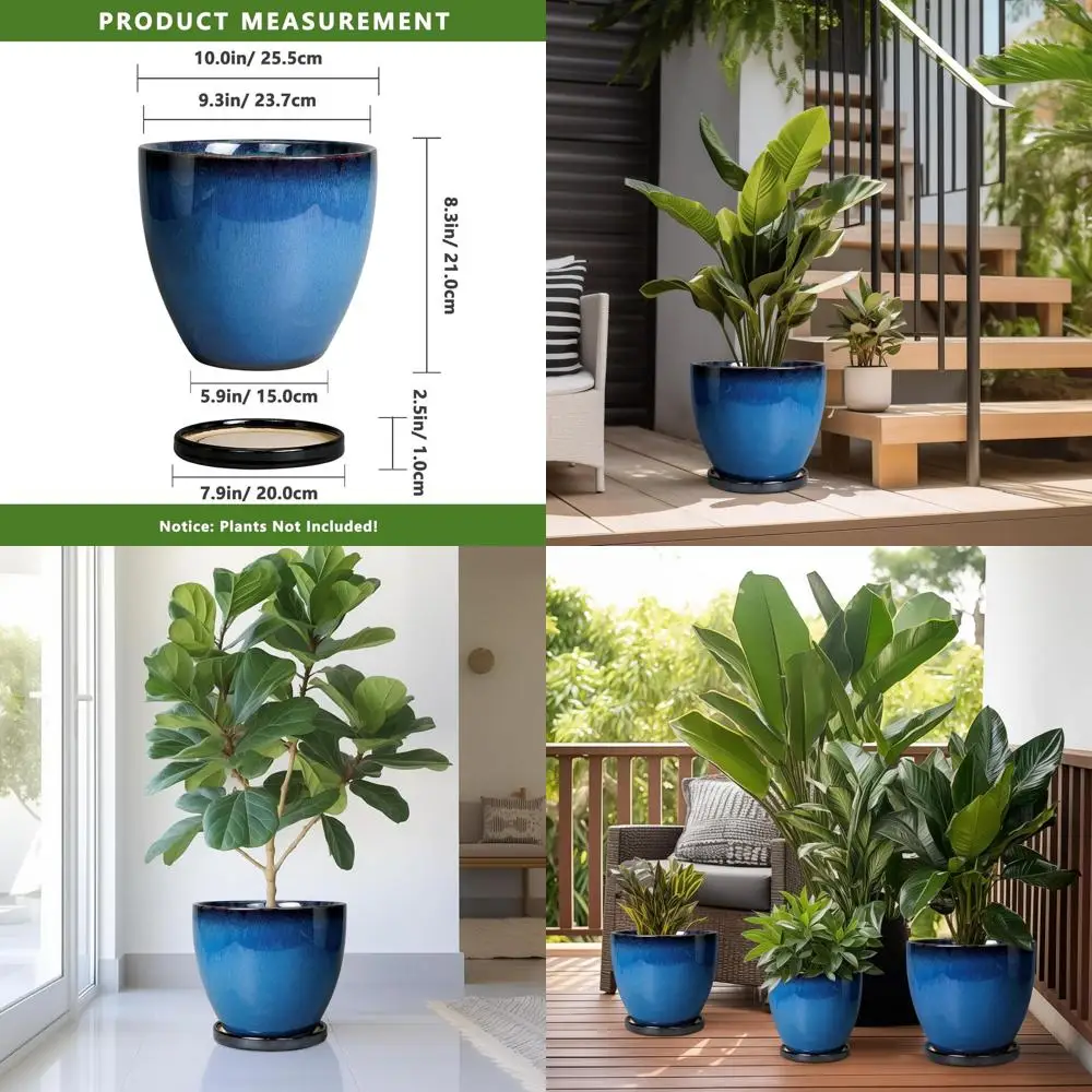 

10-дюймовый цветочный горшок для комнатных/уличных растений с дренажным отверстием и поддоном, подходит для дома, офиса, сада, патио, веранды - B