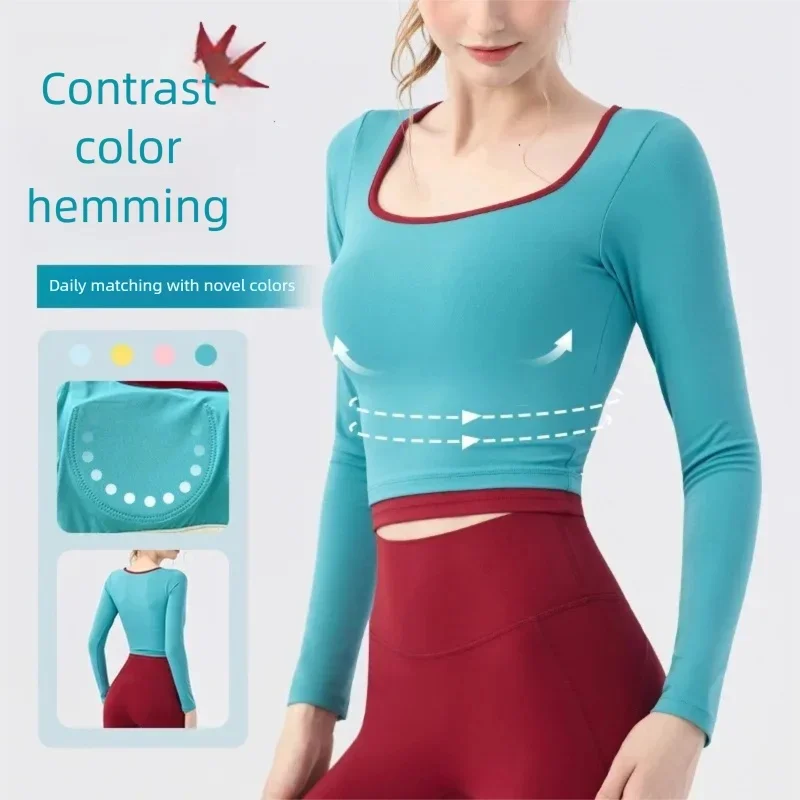 

New Hot Girl Contrasting Yoga Top Gym Women with Breast Pad Fitness Pilates Speed Drying Sexy Sports Yoga Suit Autumn and Winter