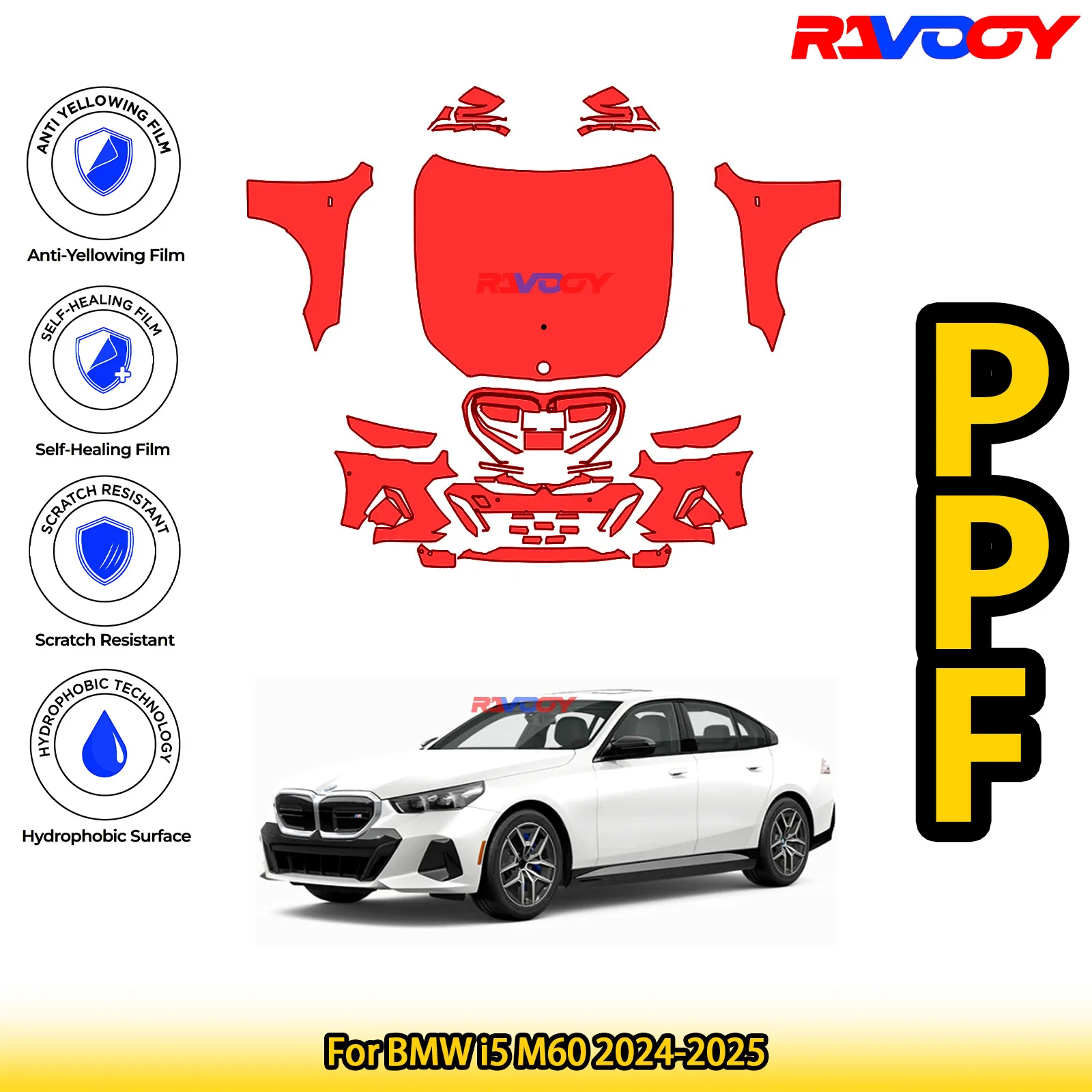 

For BMW i5 M60 2024-2025 Glossy Matte Black Precut front PPF Kit Paint Protection Film