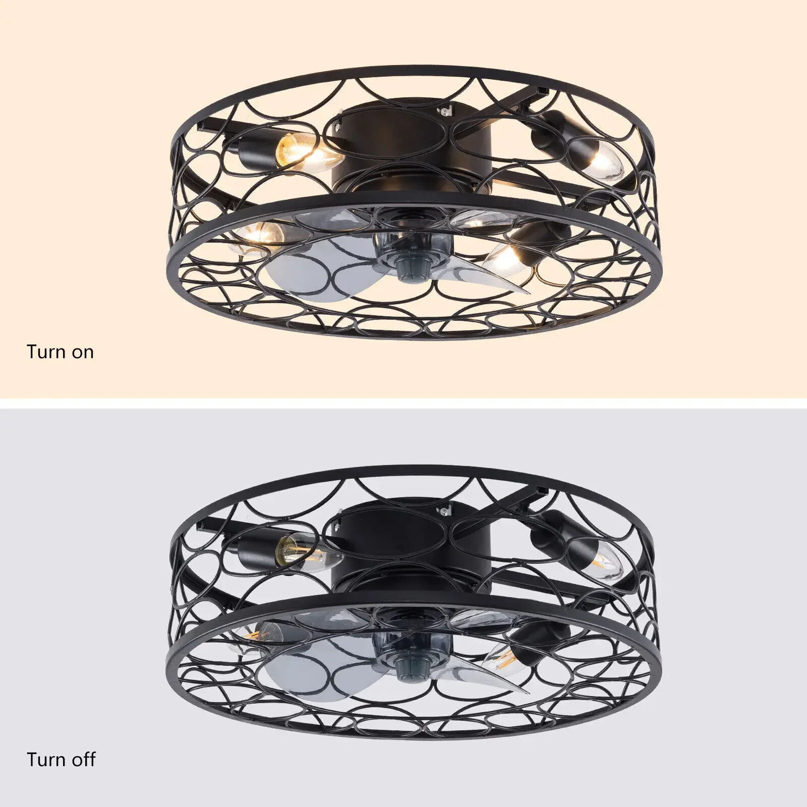 

New 18" Modern Ceiling Fan with Light Caged Chandelier Lamp Farmhouse Bedroom Fixture w/ Remote Control