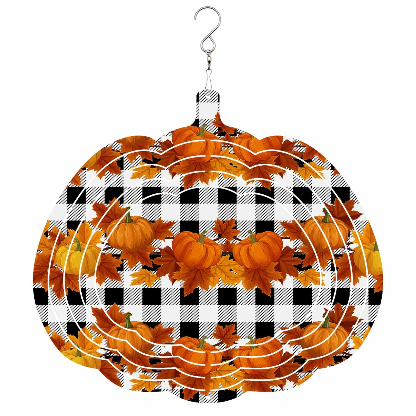 

Черно-белые клетчатые подвесные украшения из нержавеющей стали в виде тыквы для дома, 3D вращающийся ветровой спиннер