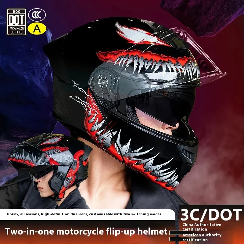 

3C\DOTCertified Motorcycle Helmet for Men Winter Warm Open Face Helmet Venom Motorcycle All-Season Universal Safety Helmet