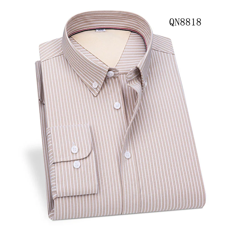 100% Cotton Solid Color Classic Striped Shirt Men Long Sleeve Shirt Casual Business Formal Easy-care Long Sleeve Shirt for Men